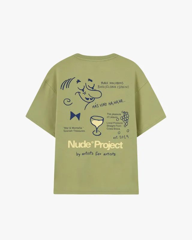 Más Vino Tee Green sold by Nude Project