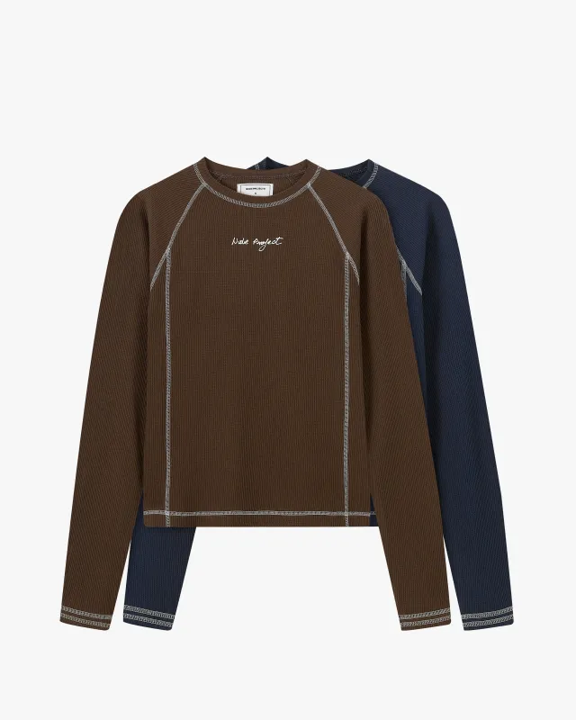 Waffle Long-Sleeve Tee 2 Pack Cocoa/Navy sold by Nude Project