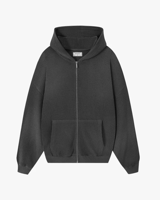 Global Soon Waffle Zip-Up Hoodie Ash sold by Nude Project