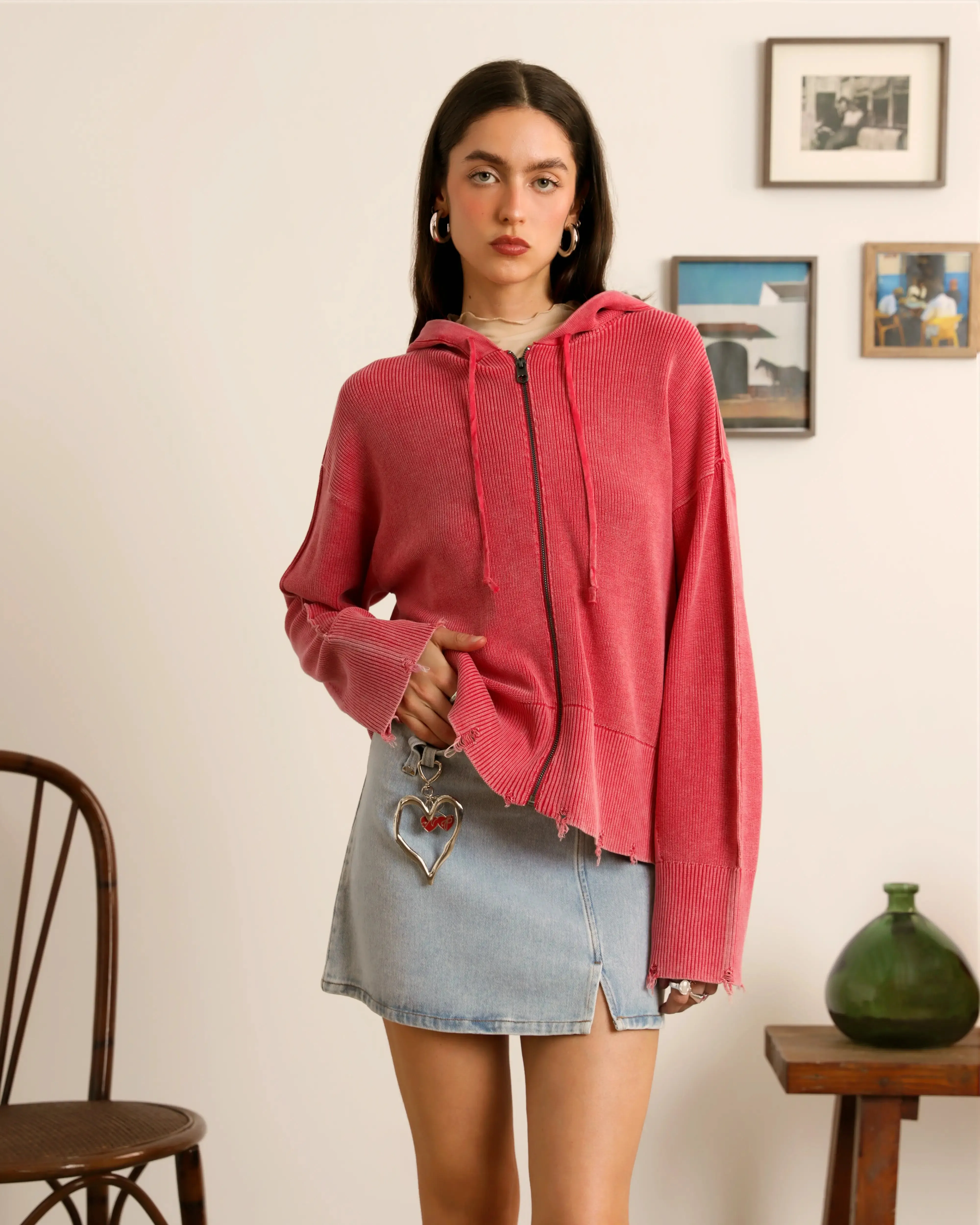 Perfect Cropped Zip-Up Hoodie Raspberry sold by Nude Project product image thumbnail 3