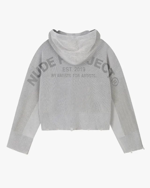Gradient Zip-Up Knit Hoodie Pink | Parallel