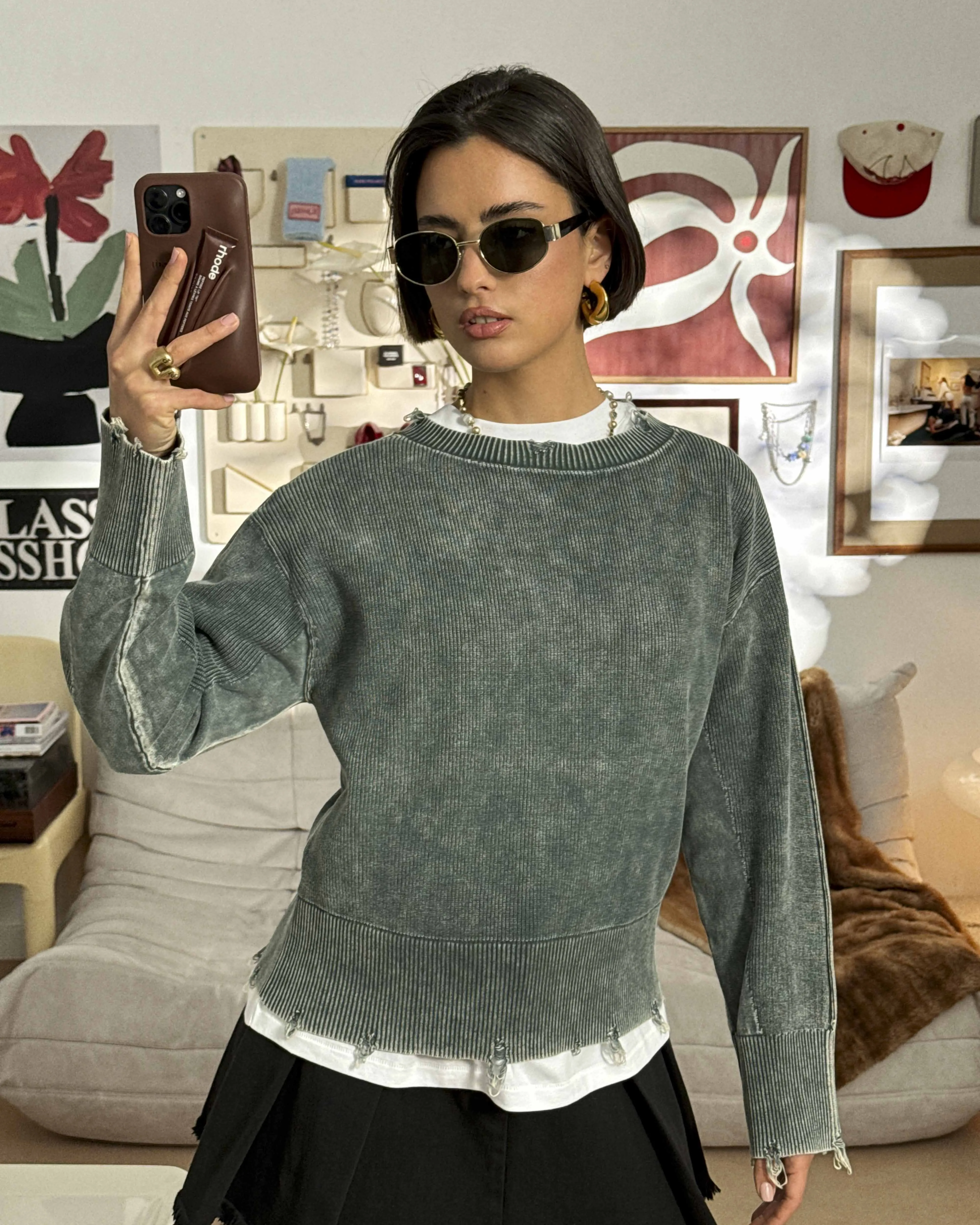 Perfect Cropped Knit Sweater Dark Green sold by Nude Project product image thumbnail 5