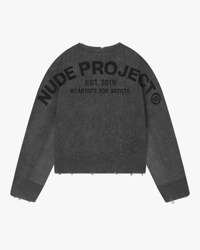 *p(R)ojectR®︎ Logo Knit Sweater projectR Nude Project Perfect Cropped Knit Sweater Blue | Parallel