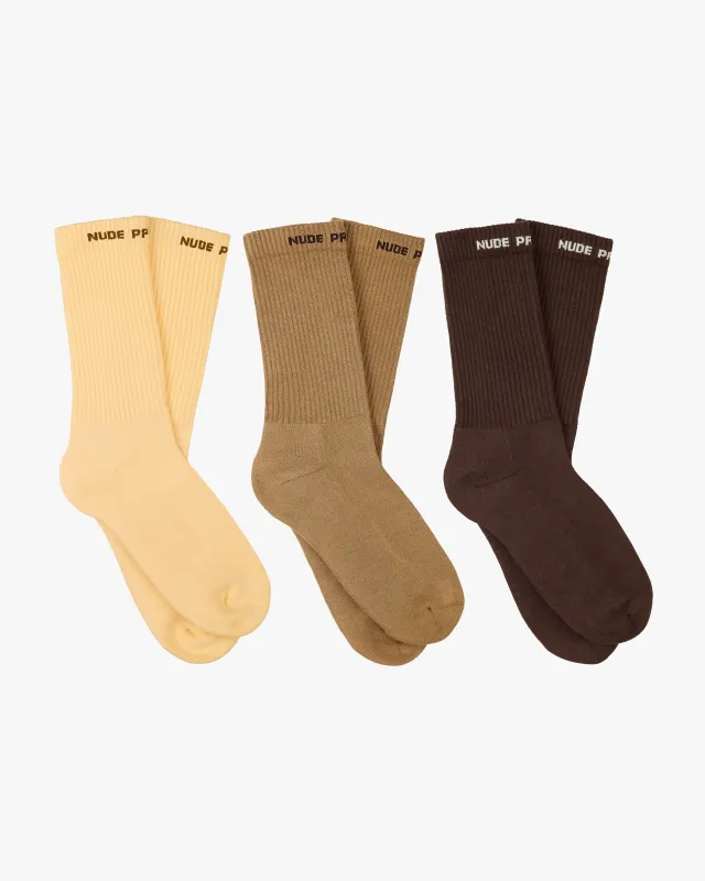 All day Socks Brown 3xPack sold by Nude Project