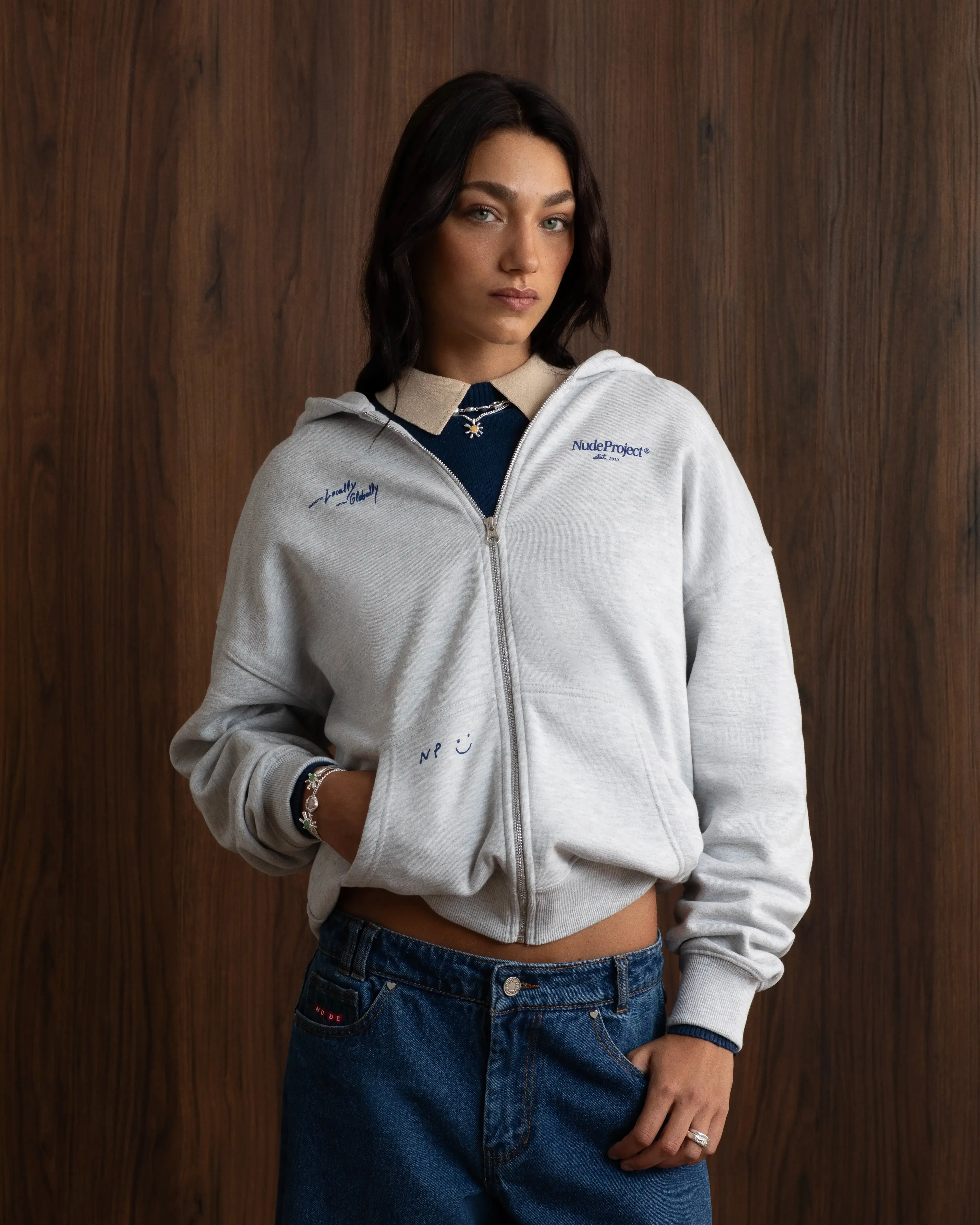 Global Soon Zip-Up Hoodie Grey sold by Nude Project product image thumbnail 5