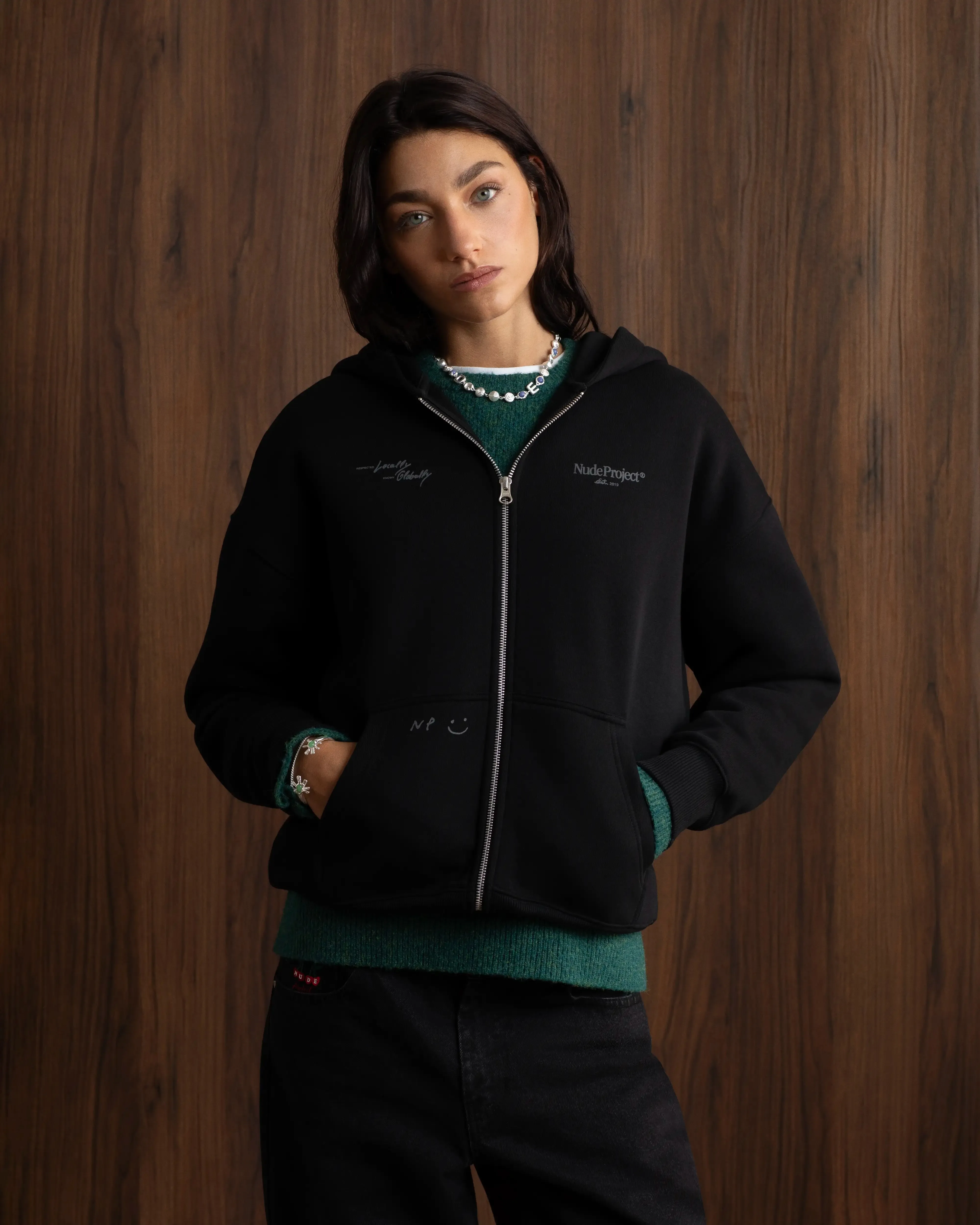 Global Soon Zip-Up Hoodie Black sold by Nude Project product image thumbnail 4