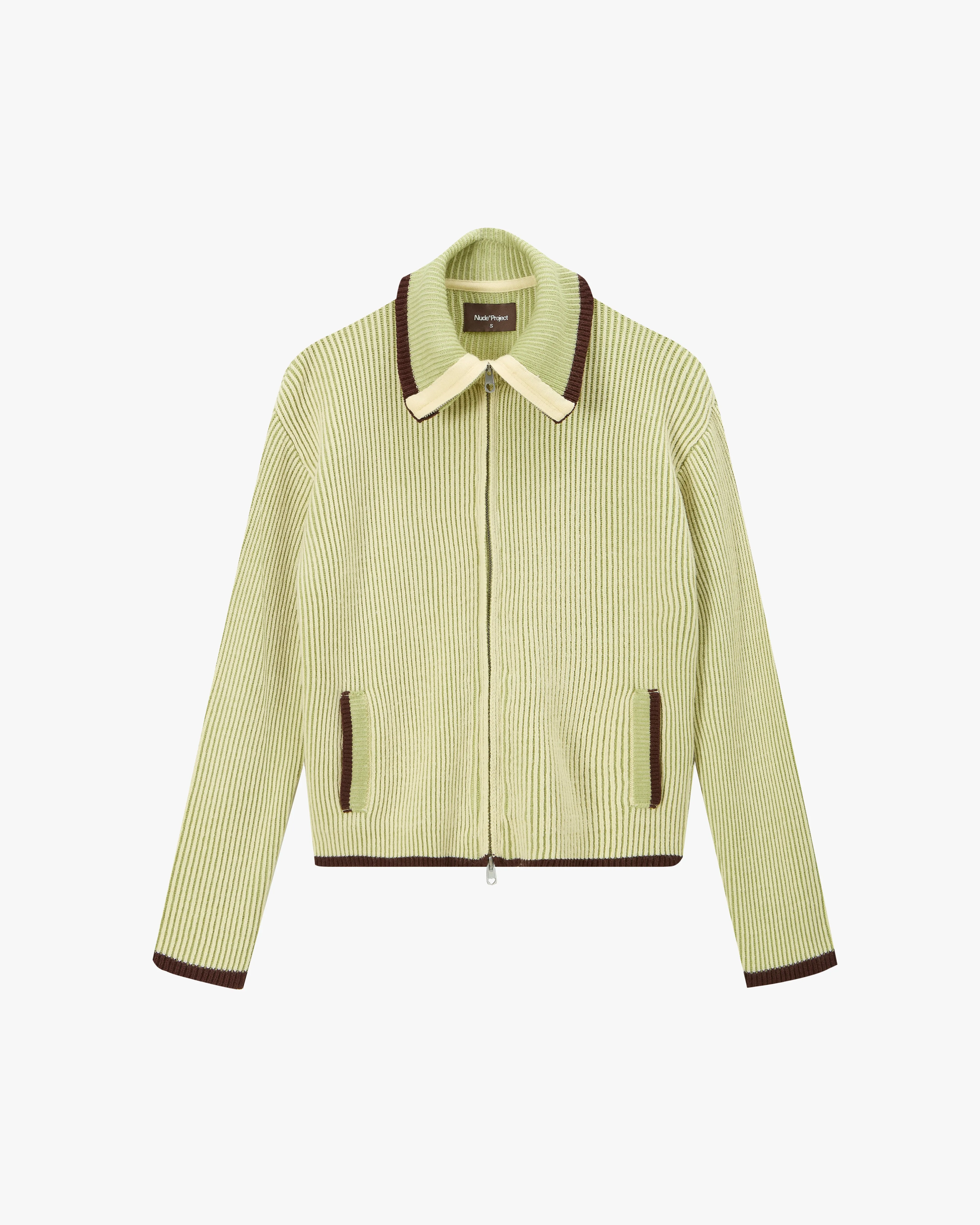 Classy Knit Zip-Up Cardigan Green sold by Nude Project