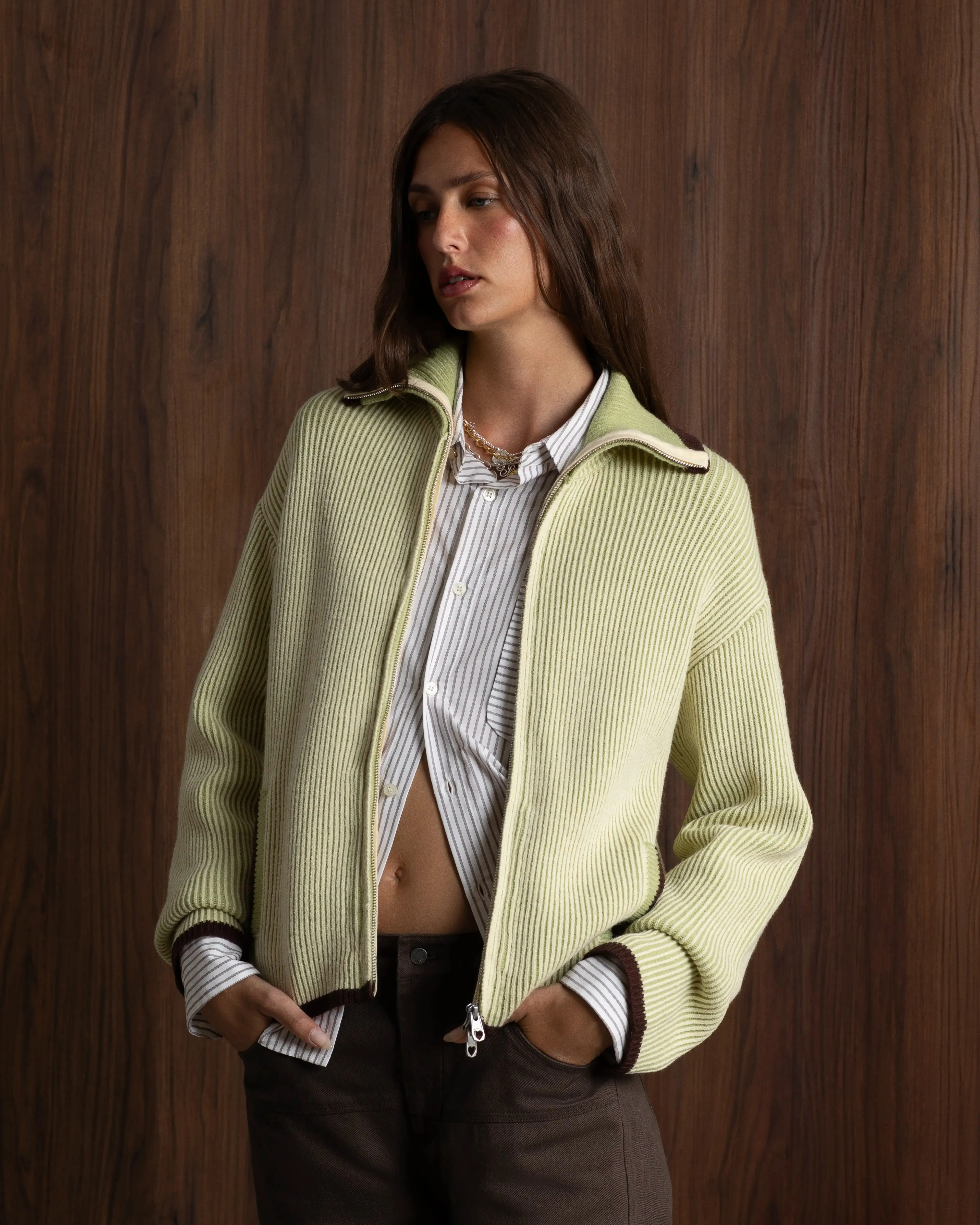 Classy Knit Zip-Up Cardigan Green sold by Nude Project product image thumbnail 4