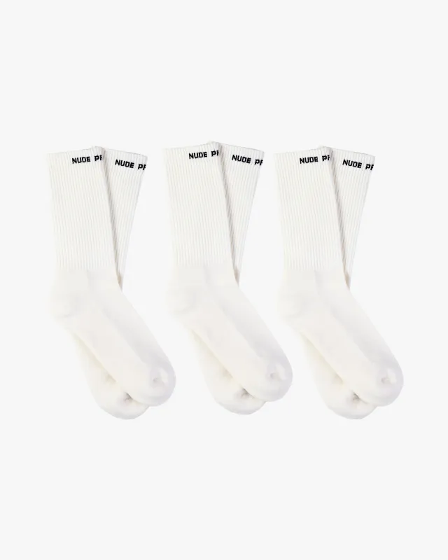 All day Socks White 3xPack sold by Nude Project