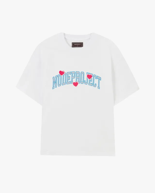 Varsity Hearts Tee White sold by Nude Project
