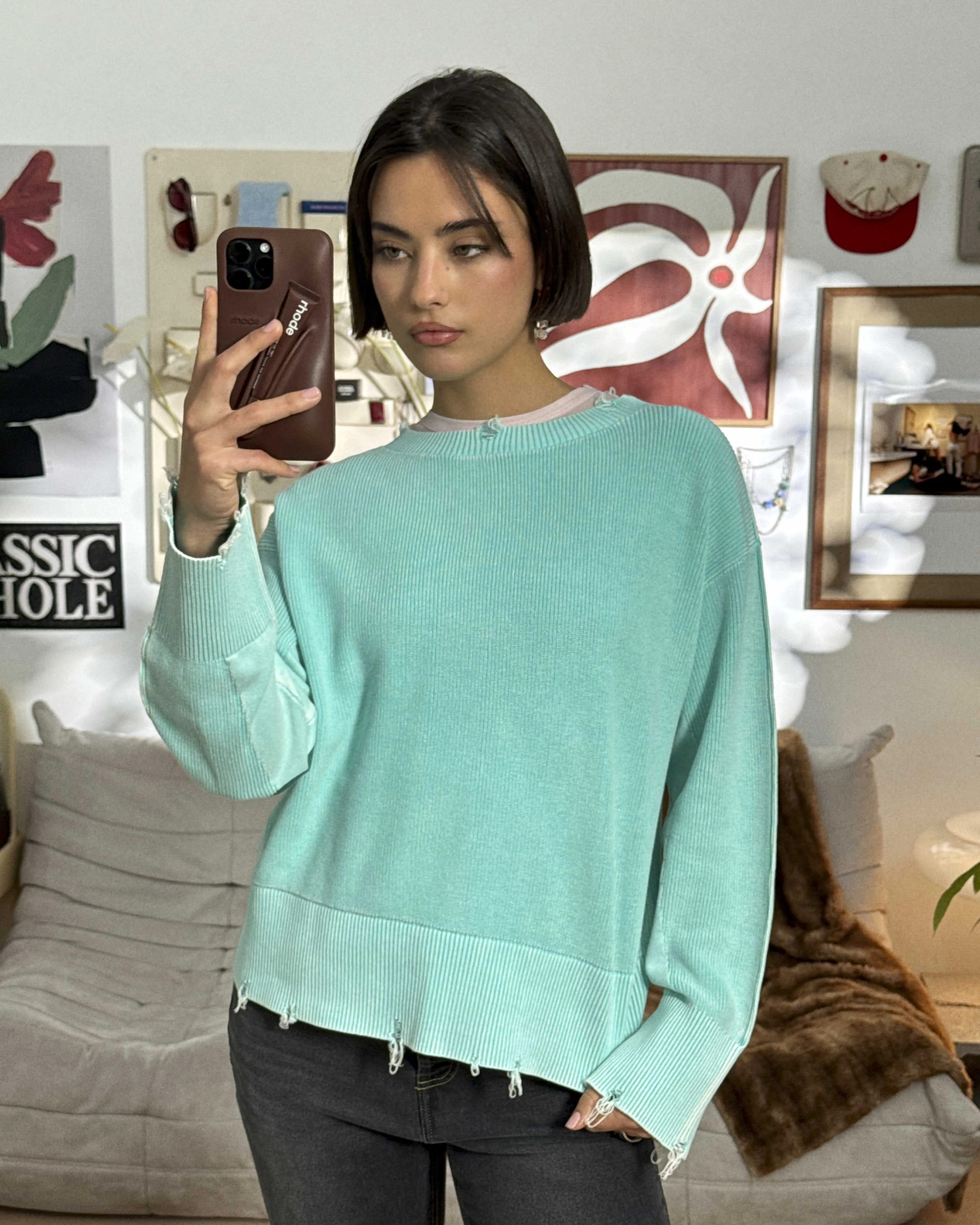 Perfect Cropped Knit Sweater Mint Green sold by Nude Project product image thumbnail 4