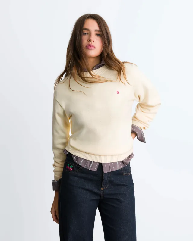 Cherry Logo Knit Sweater Marshmallow made by Nude Project