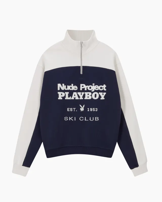 Ski Club Quarter-Zip Navy sold by Nude Project