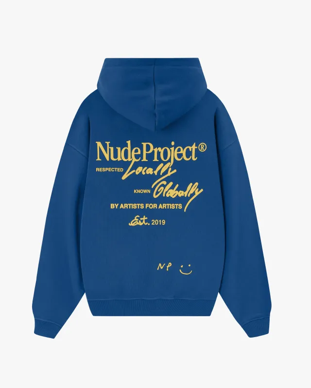 Global Soon Zip-Up Hoodie Blue made by Nude Project