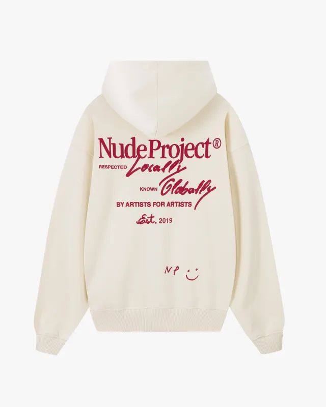 Global Soon Zip-Up Hoodie Marshmallow made by Nude Project