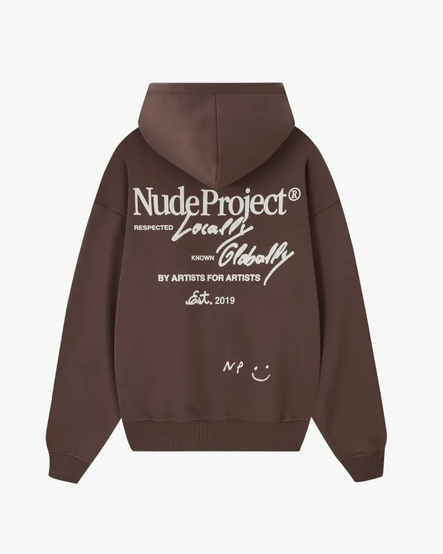 Global Soon Zip-Up Hoodie Brown made by Nude Project