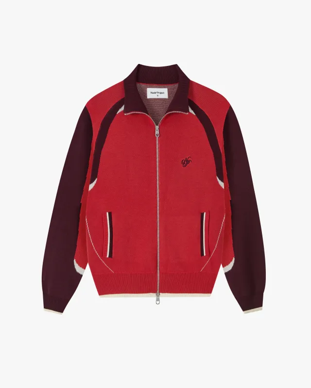 Footy Knit Zip-Up Cardigan Red made by Nude Project