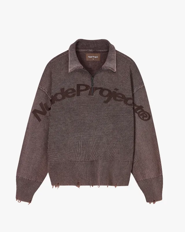 Beast Quarter-Zip Knit Brown made by Nude Project