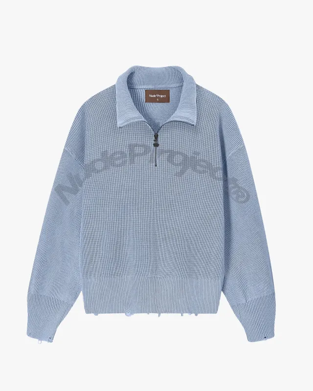 Beast Quarter-Zip Knit Blue Grey made by Nude Project