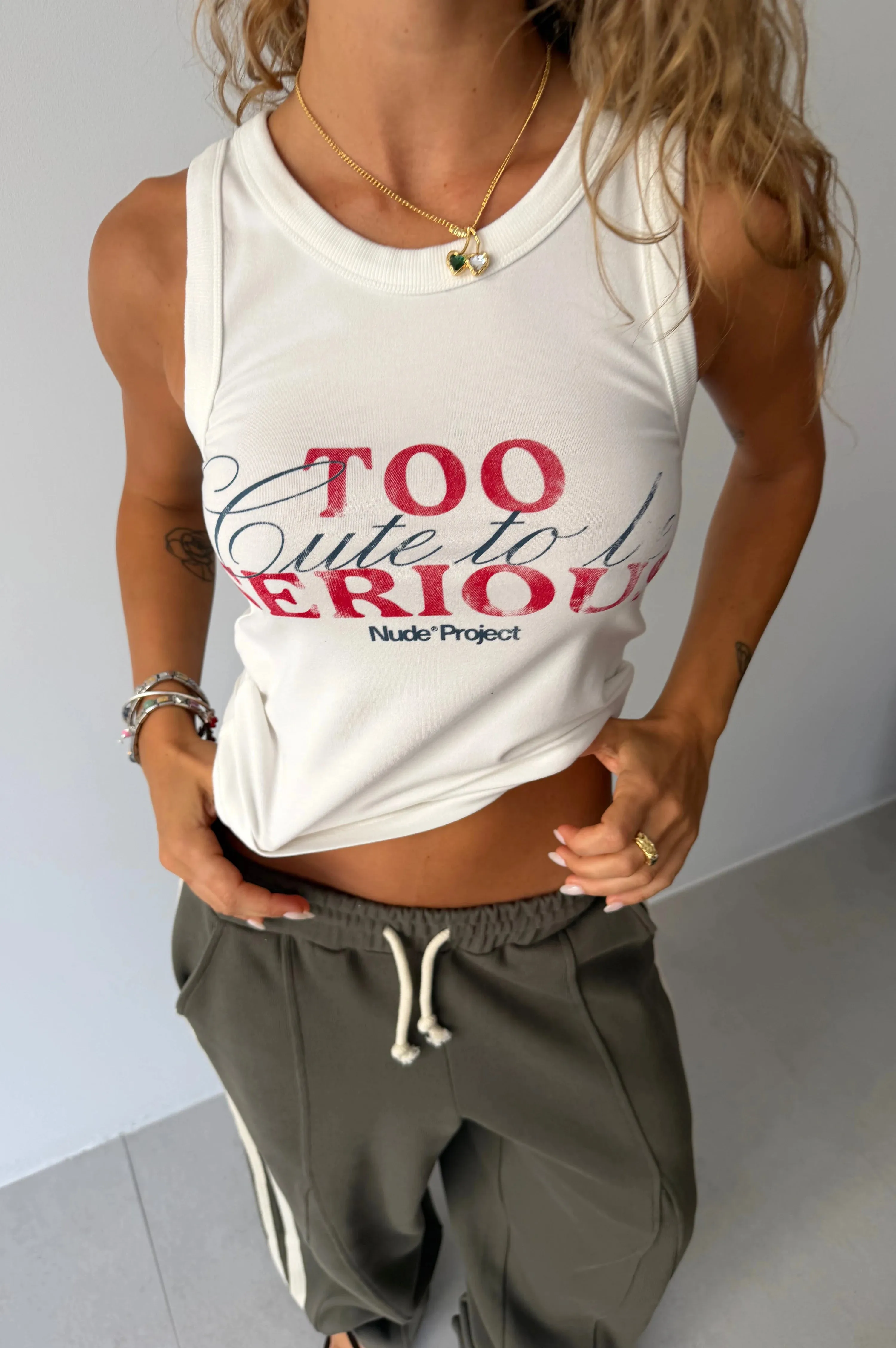 Too Serious Tank Top Ivory sold by Nude Project