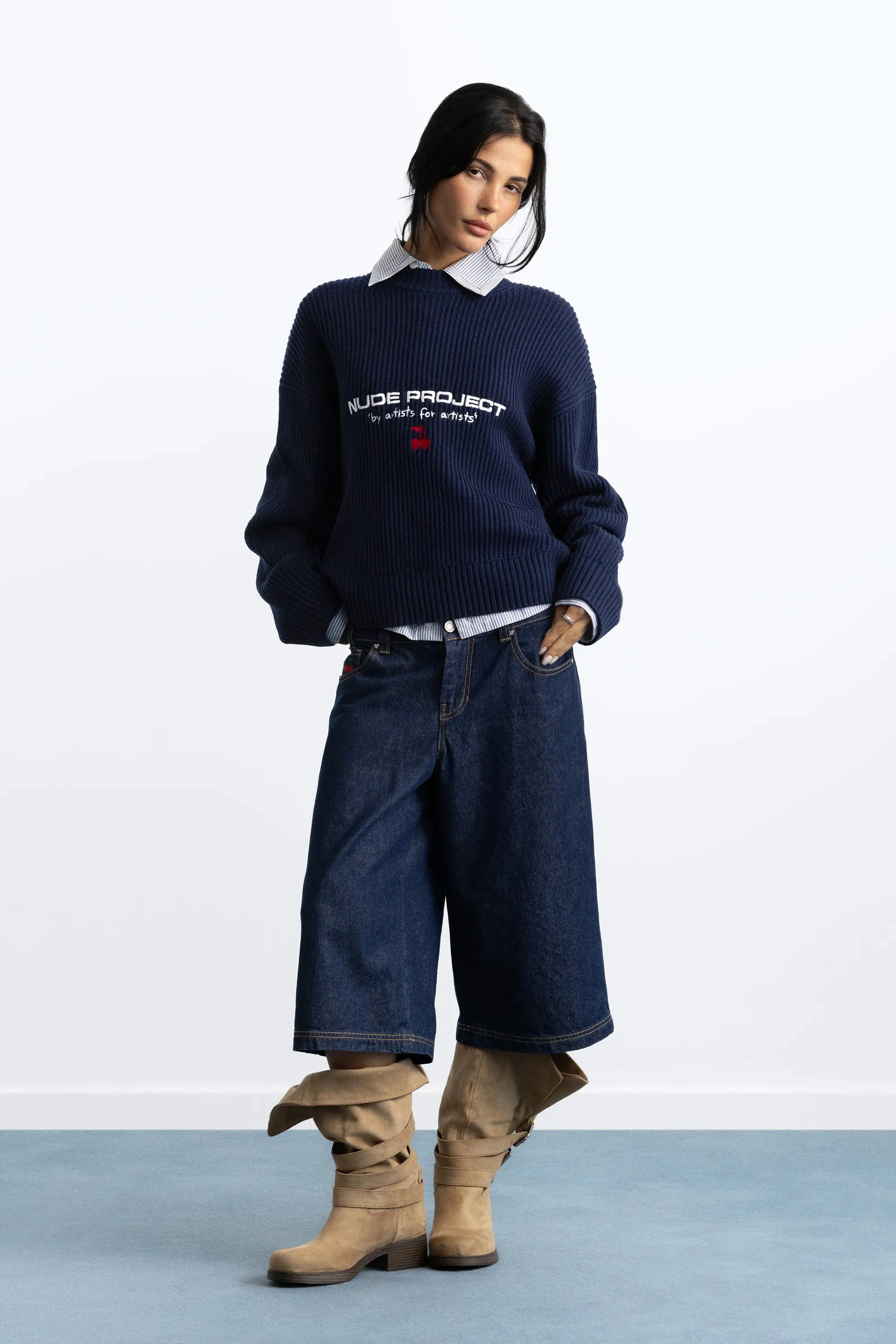 Wavy Knit Sweater Navy sold by Nude Project product image thumbnail 3