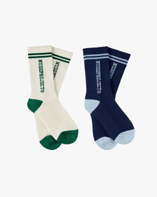 VARSITY SOCKS OFF-WHITE/NAVY sold by Nude Project