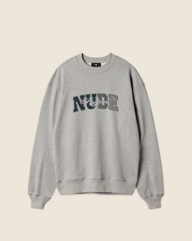 VARSITY CREWNECK GREY MELANGE sold by Nude Project