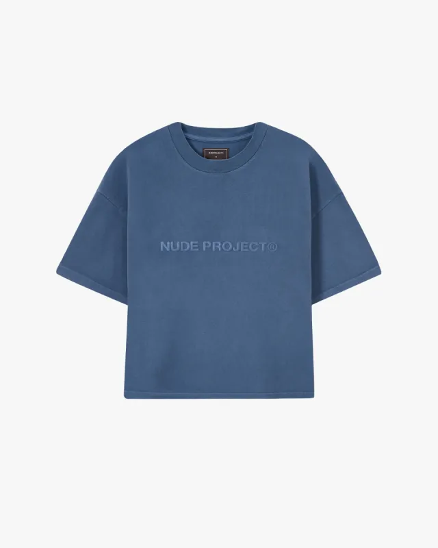 BOXY CROPPED TEE BLUE sold by Nude Project