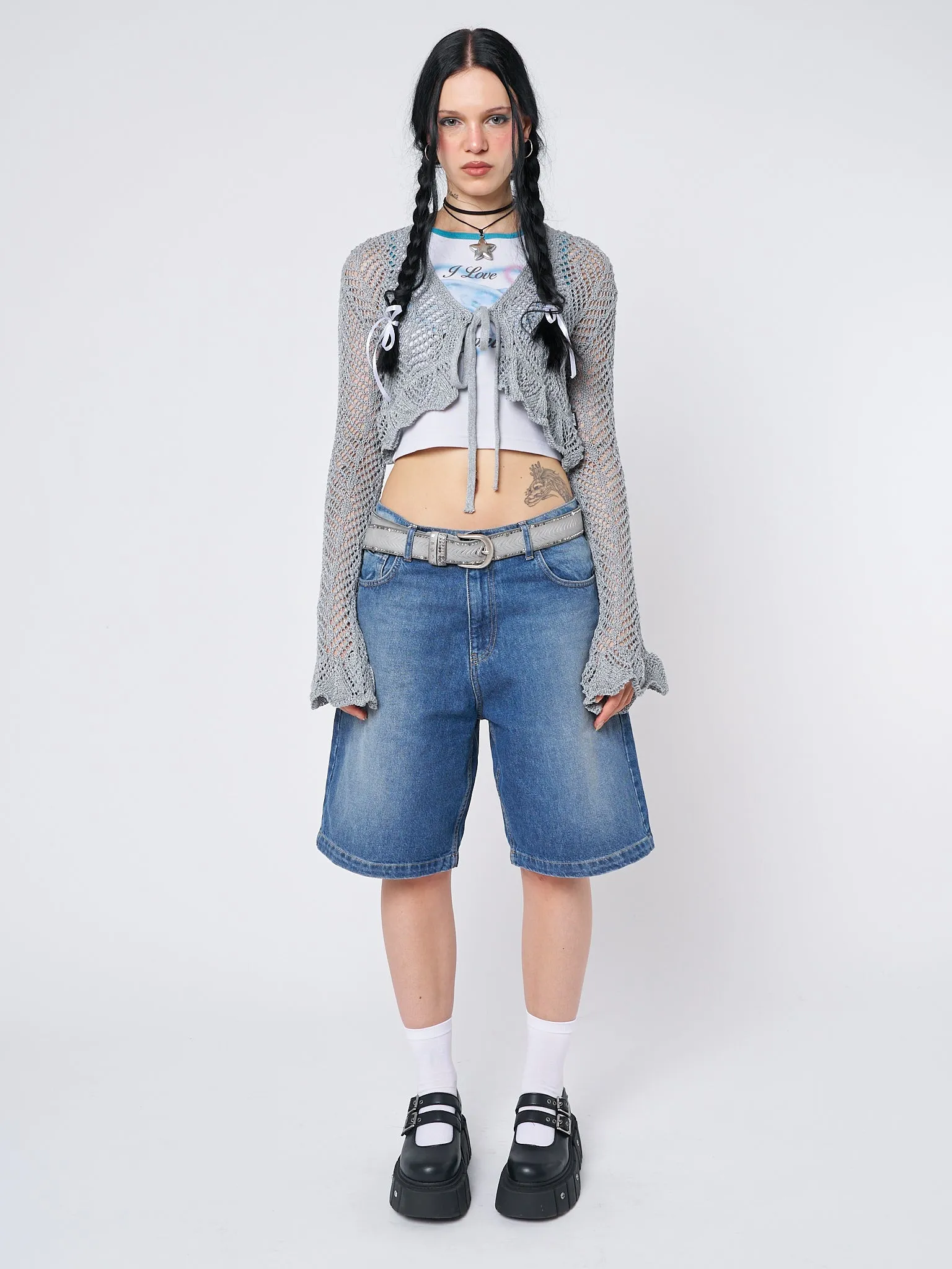 Analia Tie Front Frill Crochet Crop Cardigan sold by Minga London product image thumbnail 2