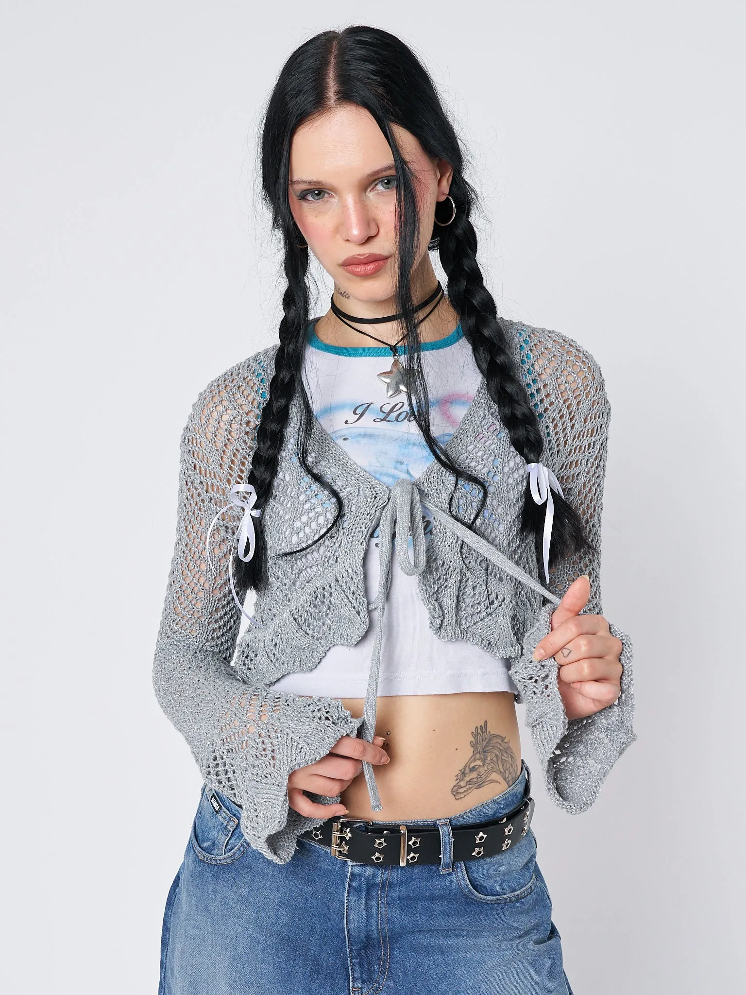 Analia Tie Front Frill Crochet Crop Cardigan sold by Minga London product image thumbnail 5