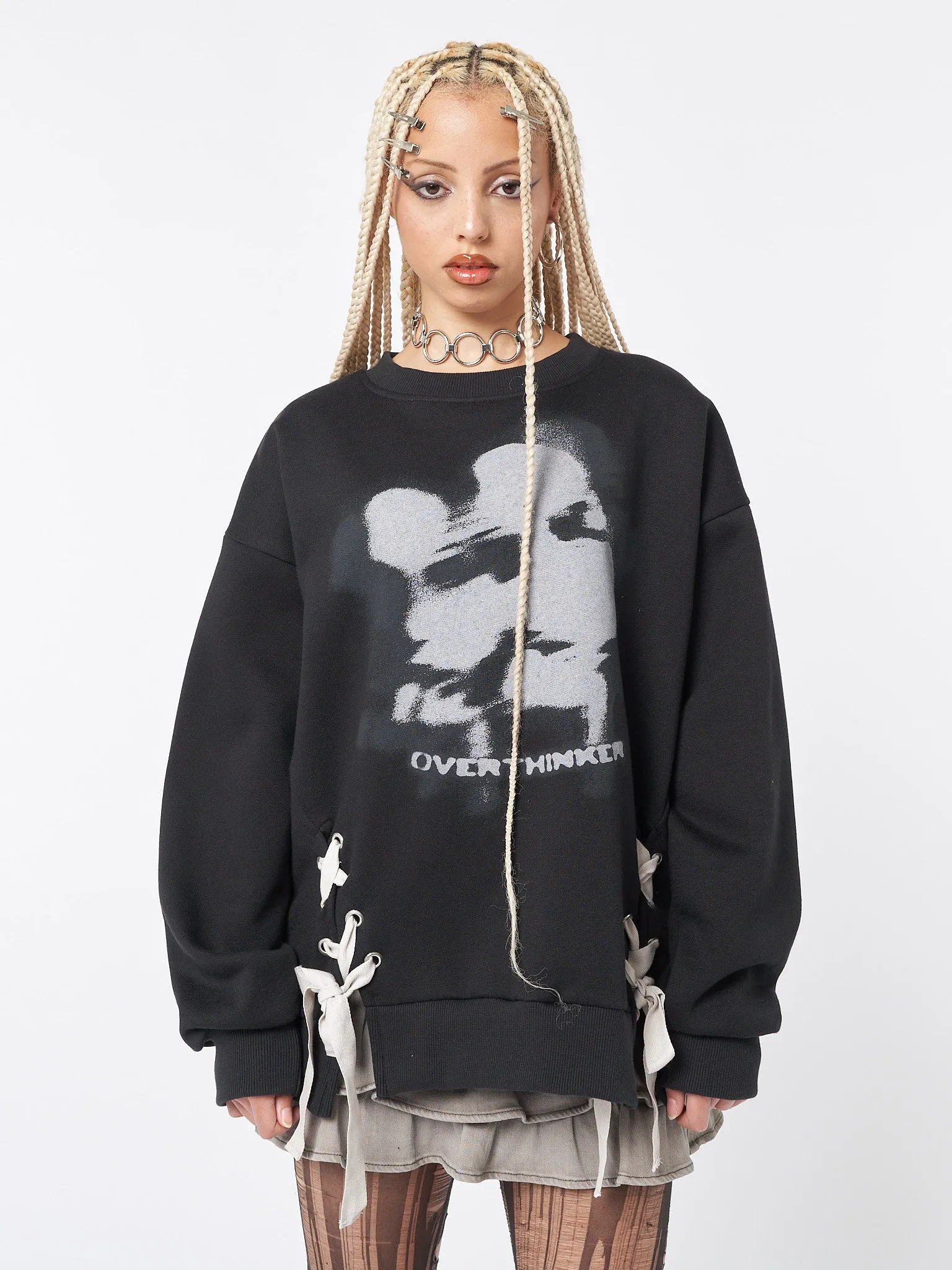 Overthinker Black Lace Up Sweatshirt sold by Minga London