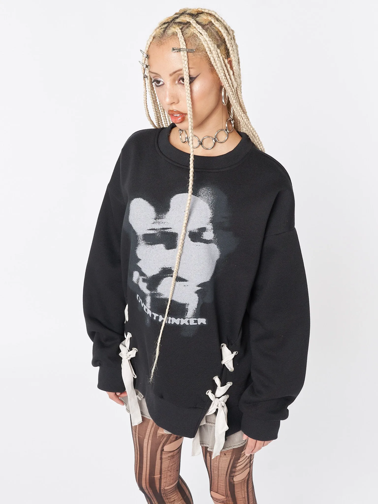 Overthinker Black Lace Up Sweatshirt sold by Minga London product image thumbnail 5