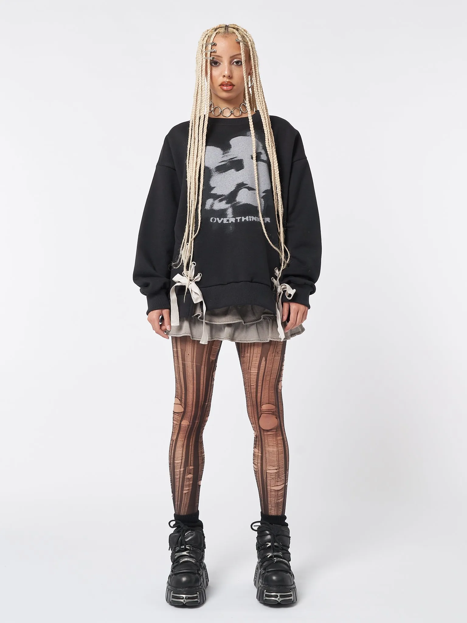 Overthinker Black Lace Up Sweatshirt sold by Minga London product image thumbnail 2
