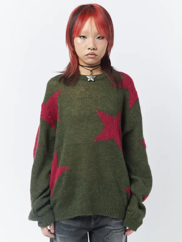 Interstellar Star Pink Khaki Knit Sweater sold by Minga London