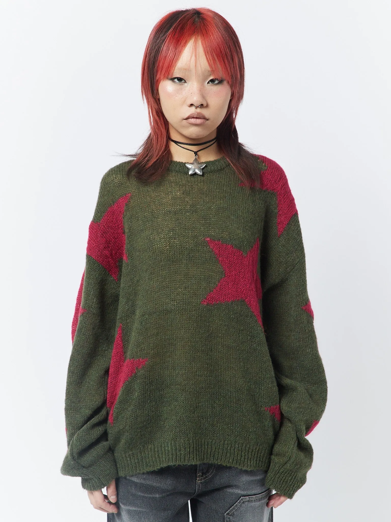 Interstellar Star Pink Khaki Knit Sweater sold by Minga London