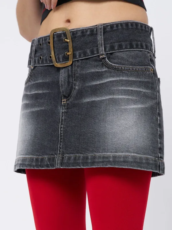Alana Black Denim Mini Skirt sold by Minga London