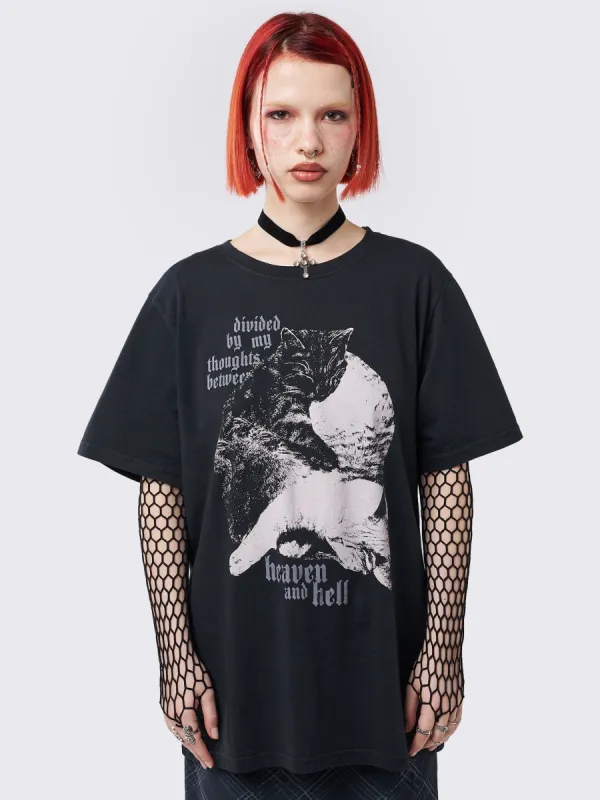 Heaven & Hell Cat Graphic T-shirt sold by Minga London