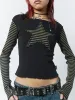 Lost Star Green Black Striped Long Sleeve Top sold by Minga London