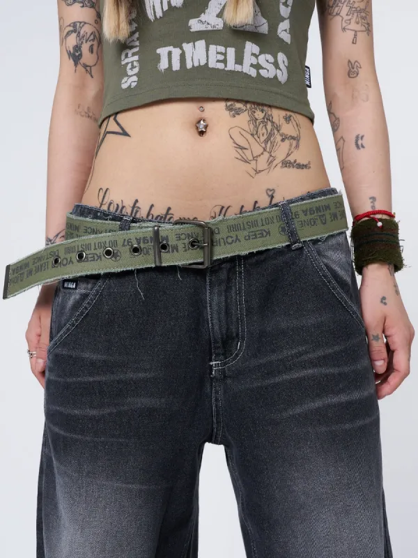 Do Not Disturb Army Green Canvas Belt made by Minga London