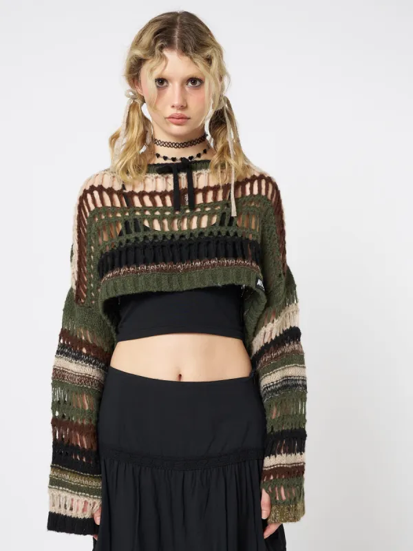 Giselle Green Extreme Crop Knit Sweater made by Minga London