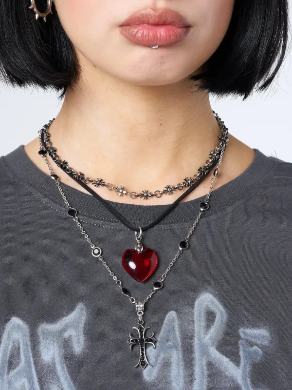 Love Heart & Cross Pendant Necklace sold by Minga London