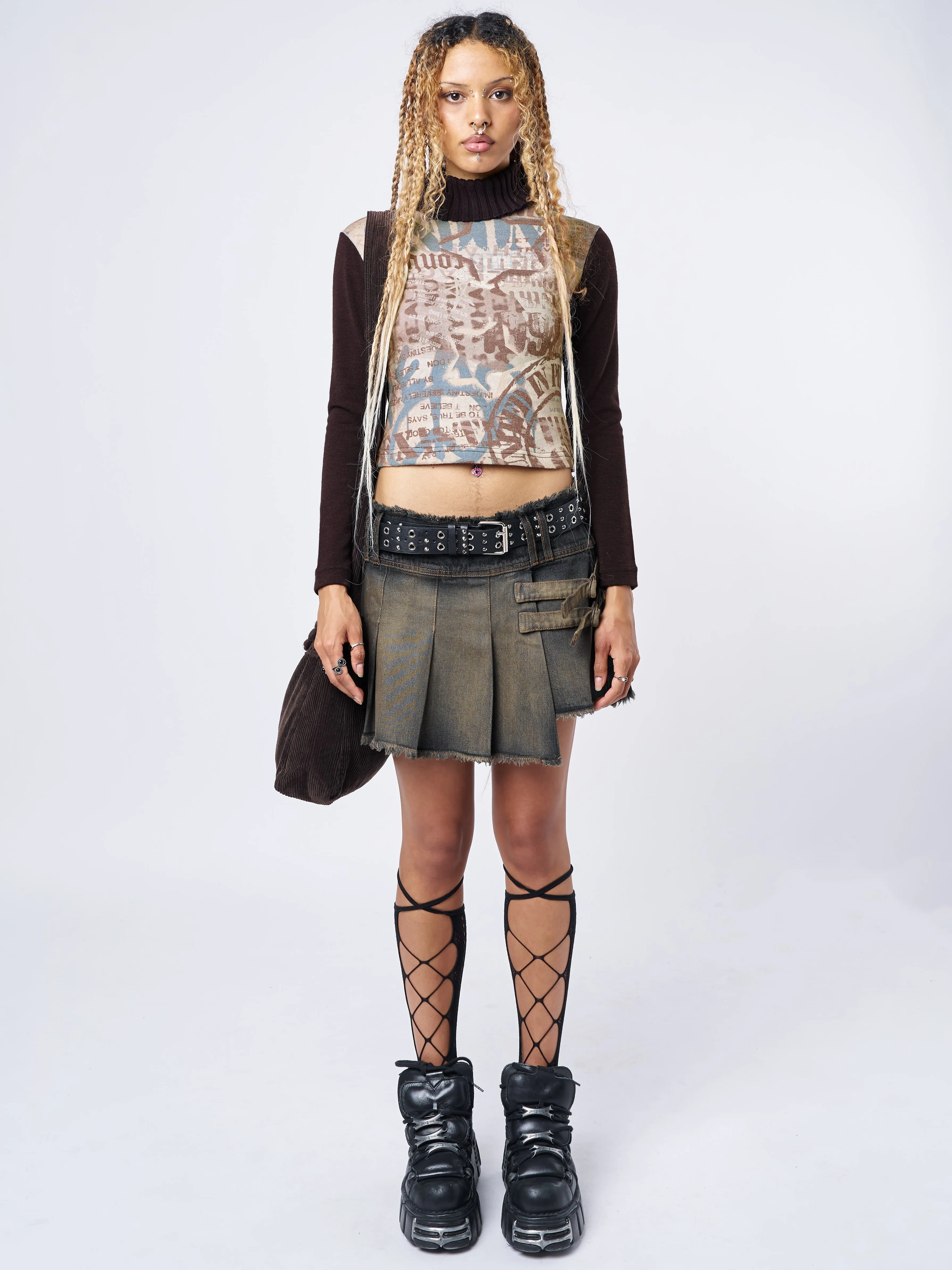 Kendra Washed Brown Pleated Mini Skirt sold by Minga London product image thumbnail 3