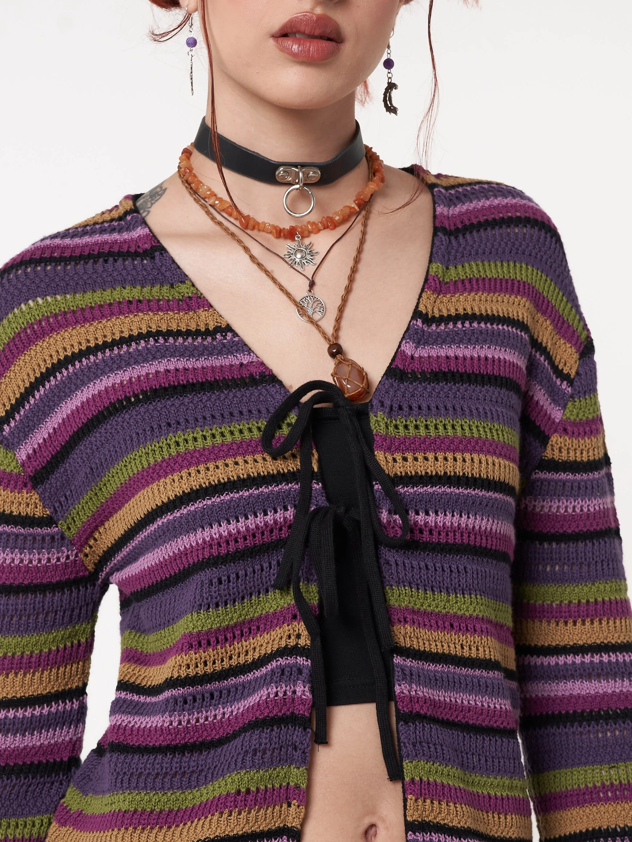 Luna Striped Tie Front Knit Cardigan sold by Minga London product image thumbnail 5