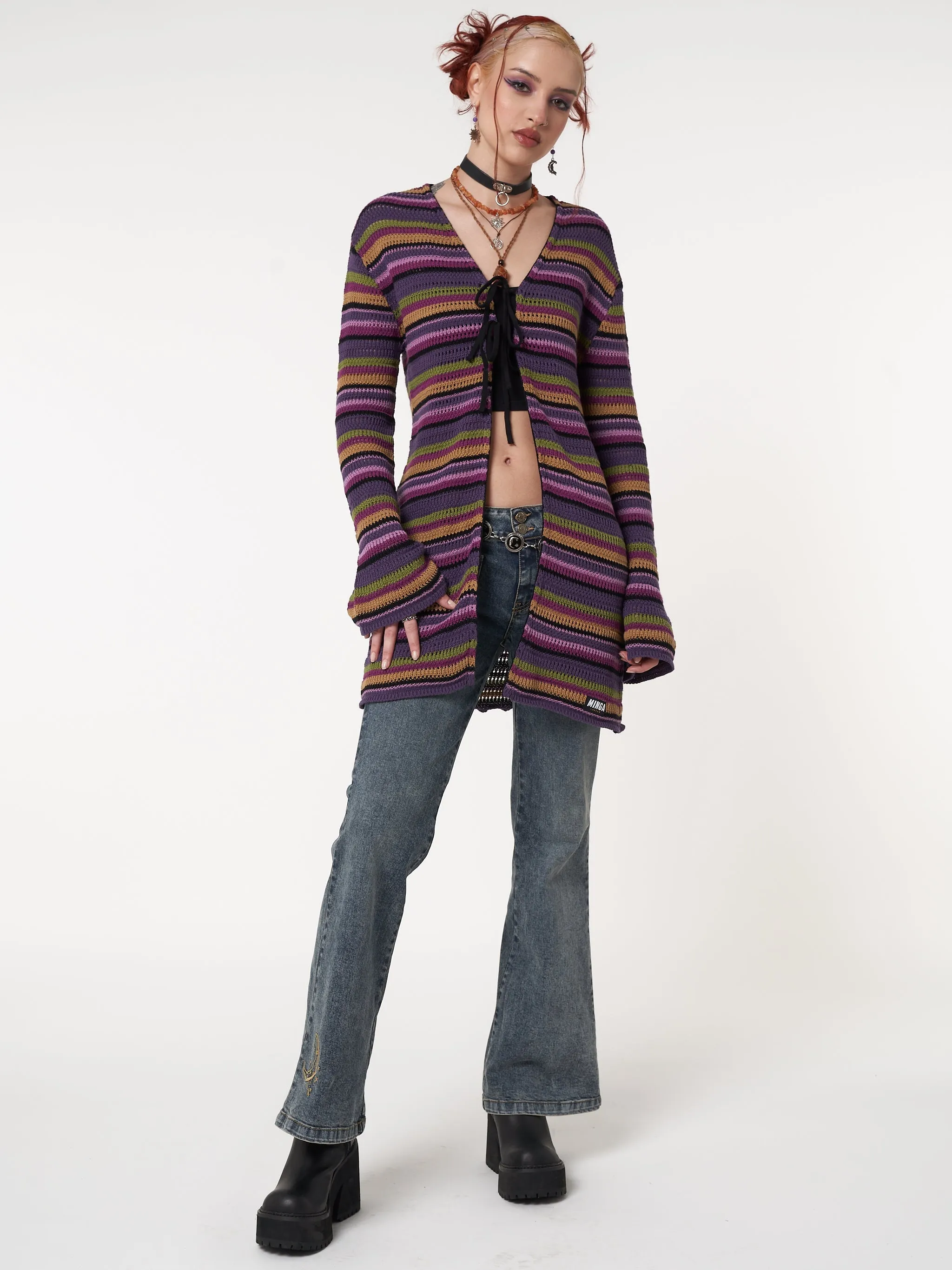 Luna Striped Tie Front Knit Cardigan sold by Minga London product image thumbnail 3