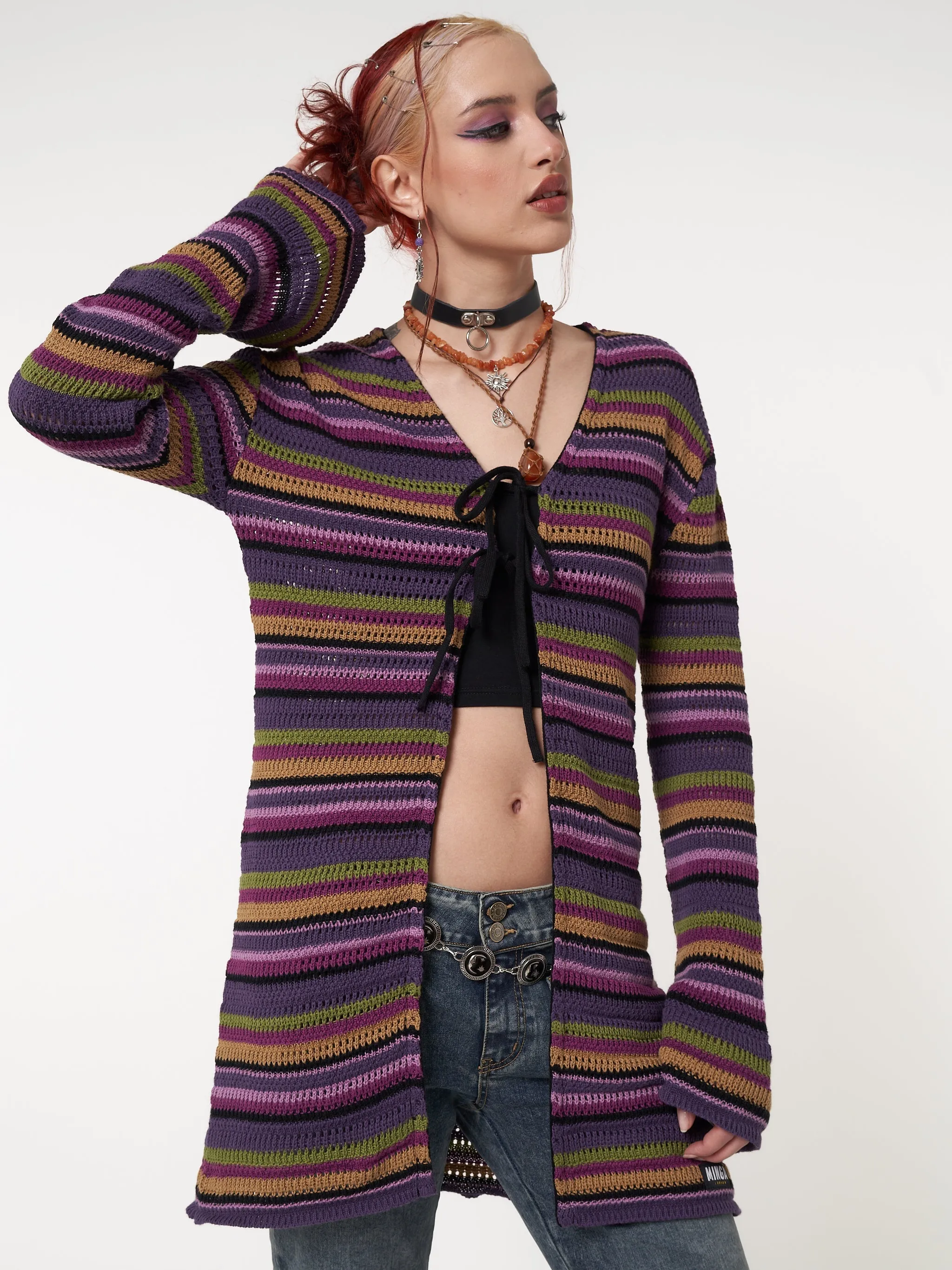 Luna Striped Tie Front Knit Cardigan sold by Minga London product image thumbnail 4
