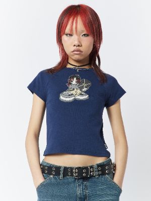 Skater Girl Graphic Blue Baby Tee sold by Minga London
