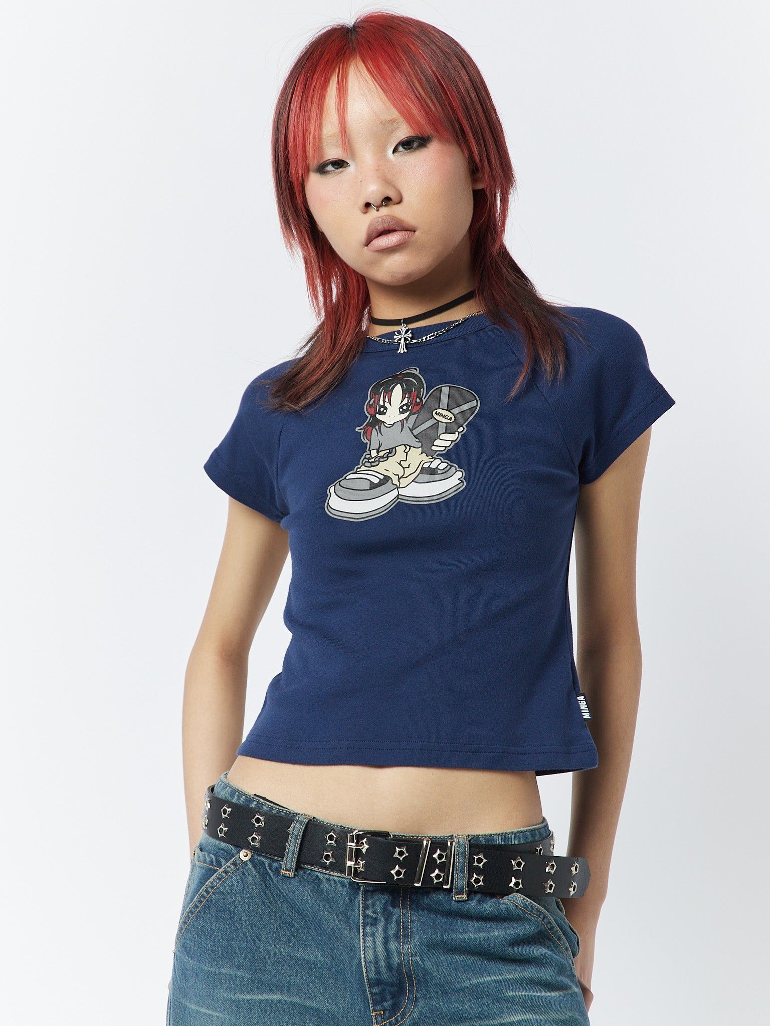 Skater Girl Graphic Blue Baby Tee sold by Minga London product image thumbnail 4