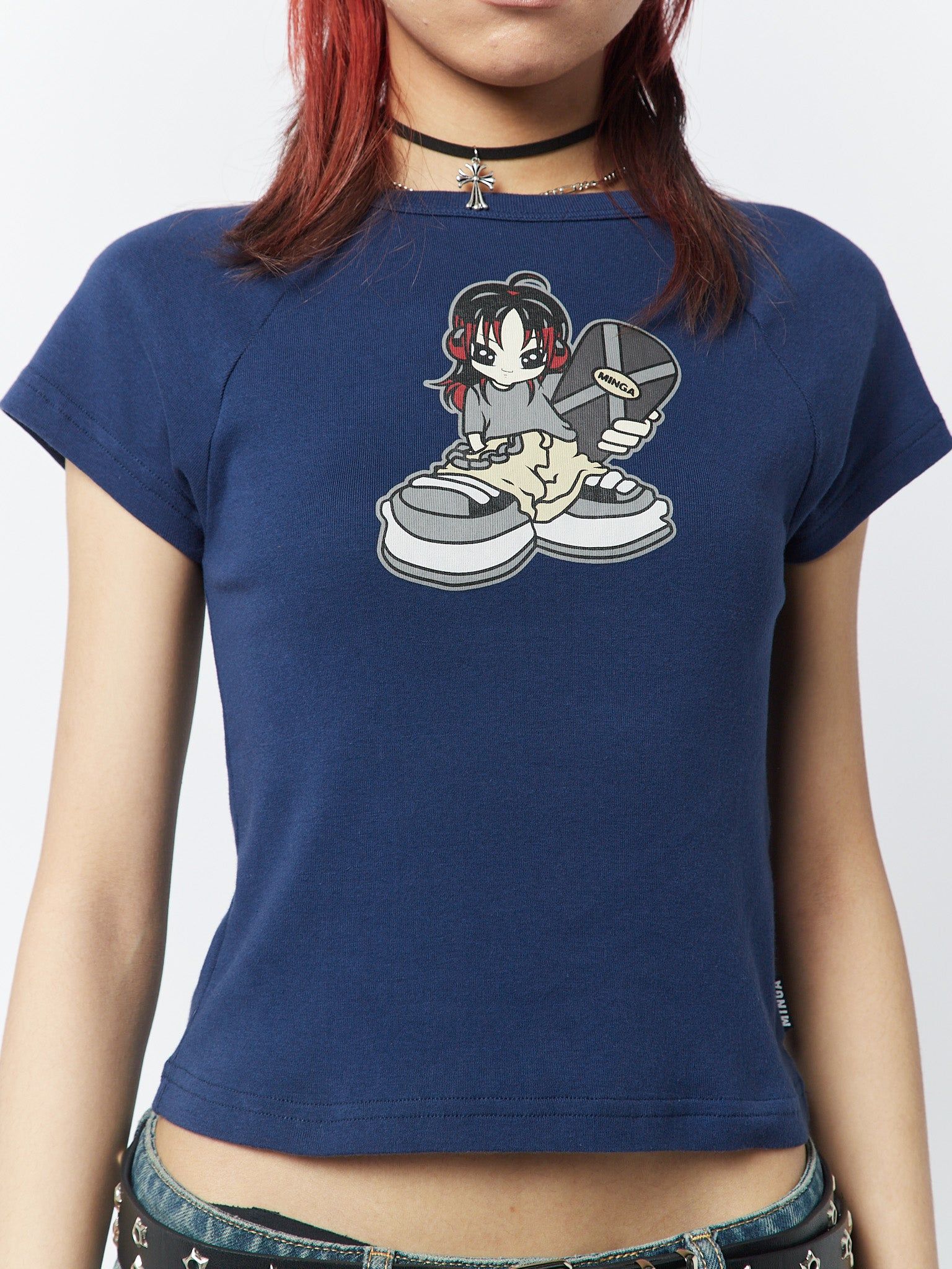 Skater Girl Graphic Blue Baby Tee sold by Minga London product image thumbnail 3