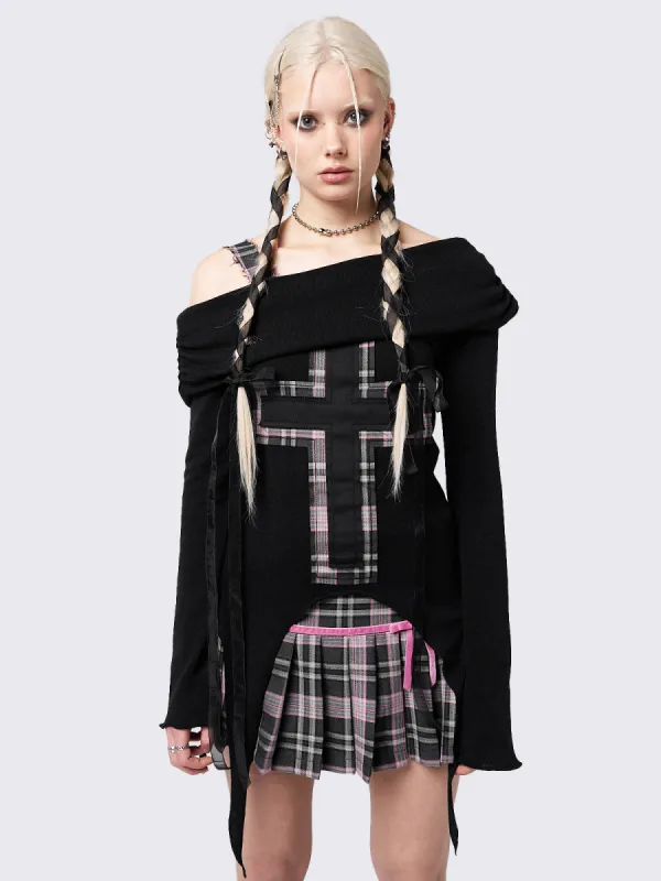 Ethereal Cross Black Off Shoulder Top sold by Minga London