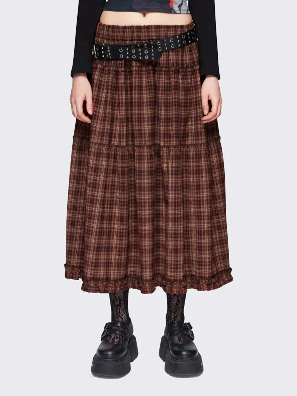 Millie Check Maxi Skirt sold by Minga London
